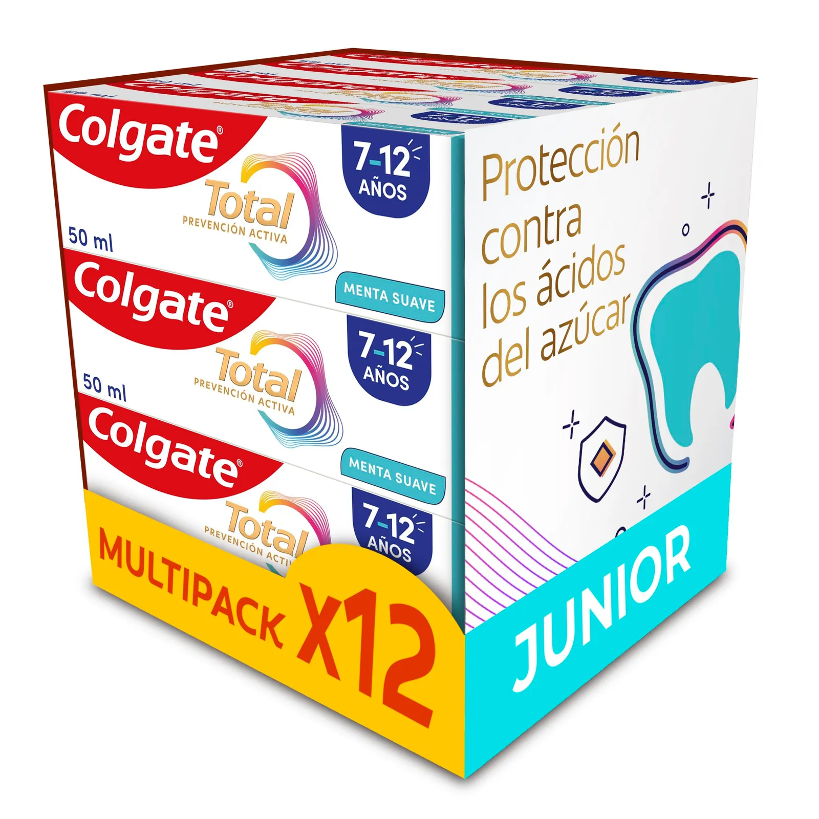 Colgate Total Junior Pack 12 x 50 ml Pasta Dientes Infantil Protección Completa con Flúor