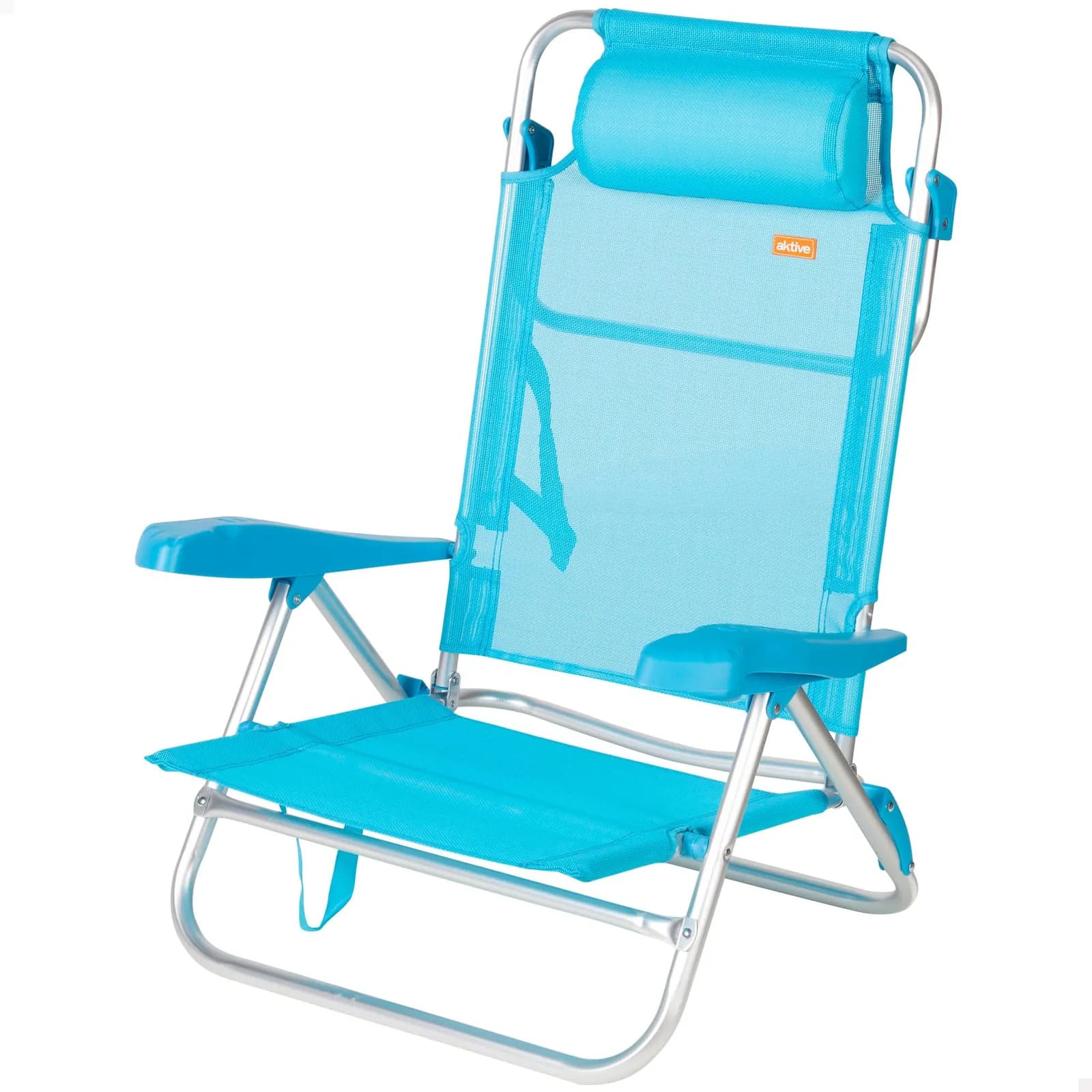 Silla de Playa Plegable AKTIVE, Multiposición 8 Posiciones, Textileno/Aluminio, Azul, 47x49x82 cm, 110 kg