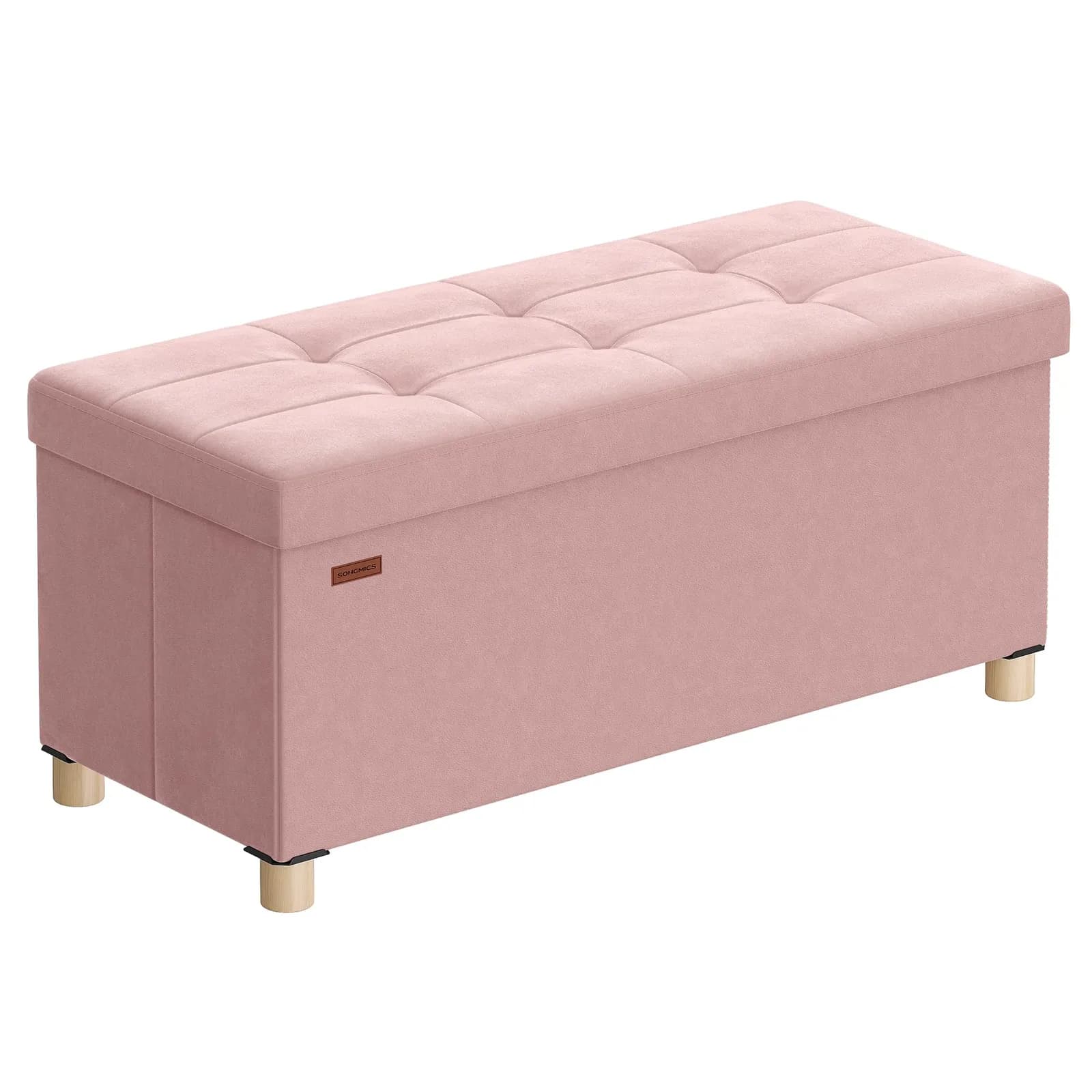 SONGMICS Puff Almacenaje Plegable 38x76x38.5cm Terciopelo Rosa Jalea 77L